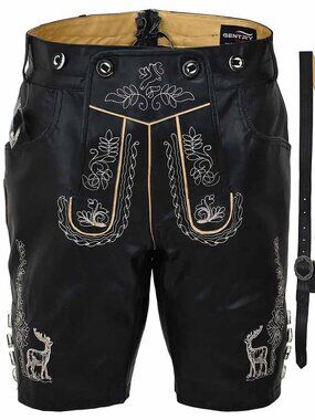 Men’s Black Leather Lederhosen Albert Oktoberfest Outfit Size 44